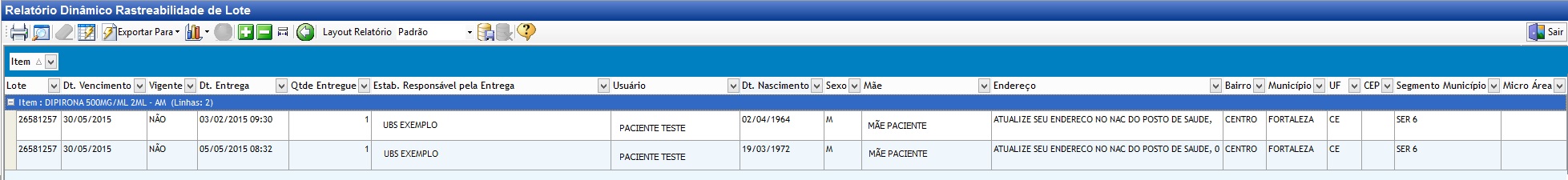 Relatório Dinâmico Rastreabilidade de Lote