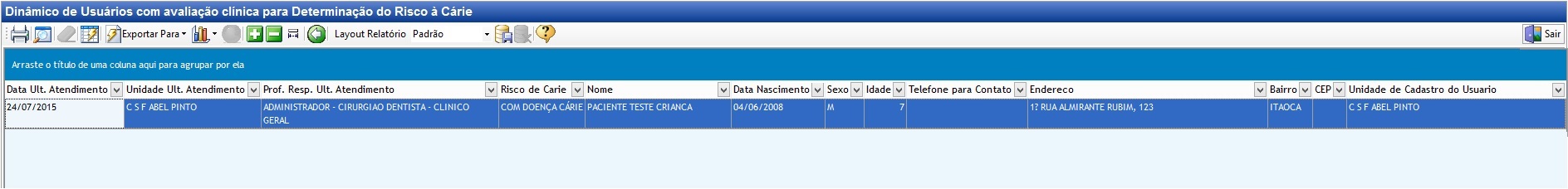 Dinâmico de Usuários com Avaliação clínica para Determinação do Risco à Carie