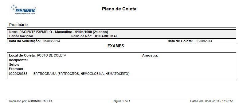 Agendamento de Coleta de Exames