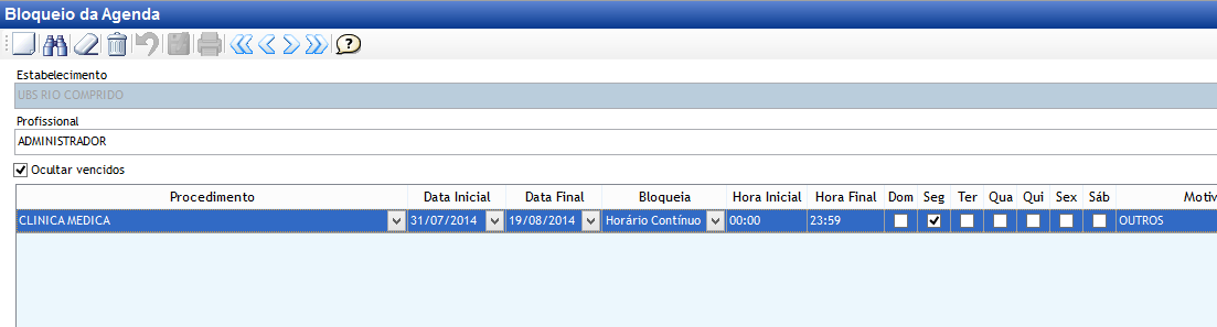 Bloqueio Agenda