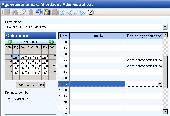 Agendamento Atividade Administrativa