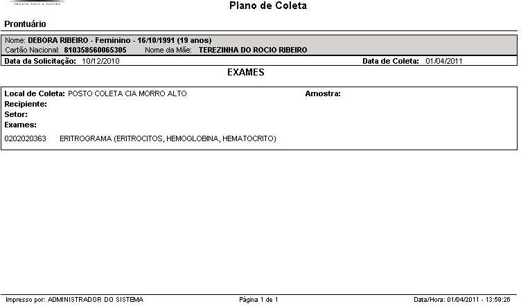Agendamento de Coleta de Exames