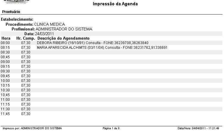 Impressão Agenda
